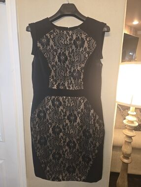 Adrianna Papell Black & Nude Lace Sheath Dress - Elegant Women's Cocktail Dress